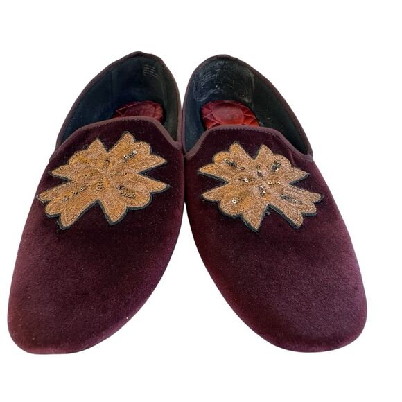 Birdies The Starling loafers in Bordeaux velvet with sequin embroidery Size 11 - Picture 3 of 15
